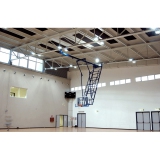 Roof mounted forward up folding motorized basketball backstops S04070